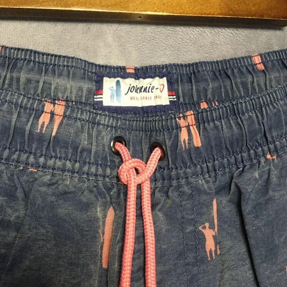 Johnnie O Mens Swim Trunks Shorts size Large‎ Blue Drawstring Pink Surfer